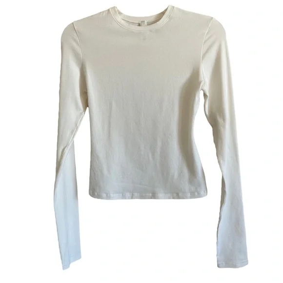 SKIMS Cream Ivory Crewneck Long Sleeve Tshirt Top Small - Picture 2 of 12